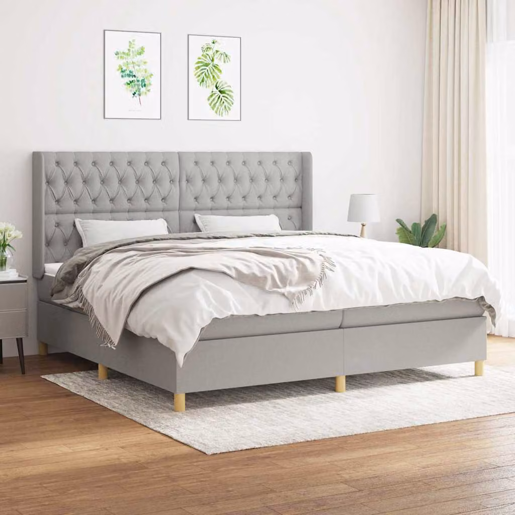 vidaXL Giroletto a Molle con Materasso Ibrido in Tessuto Grigio Chiaro e Bianco L/P/H: 200 x 203 x 128 cm – 1