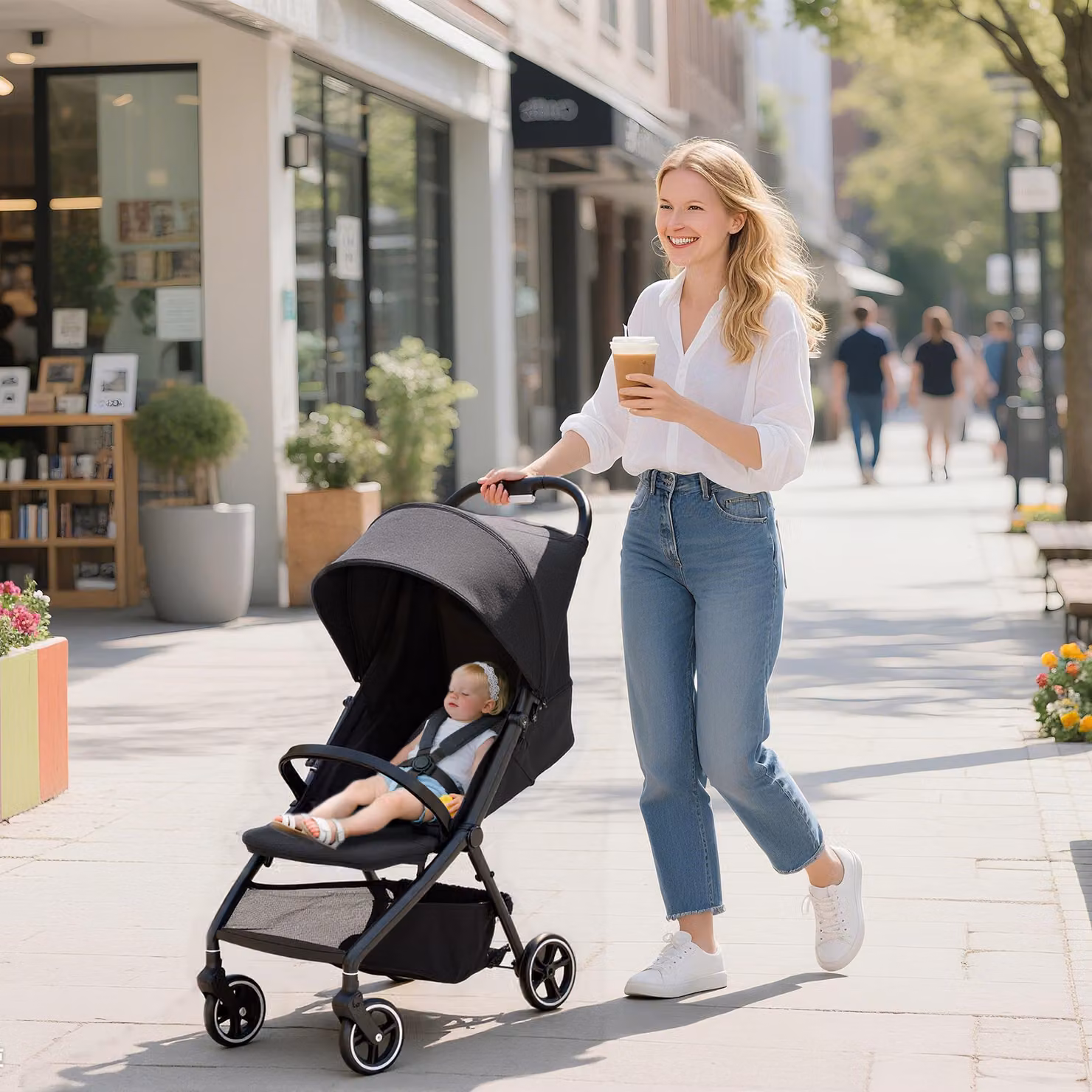 Passeggino per bambini AIYAPLAY pieghevole e leggero con schienale regolabile e sospensioni, Grigio Scuro – 2