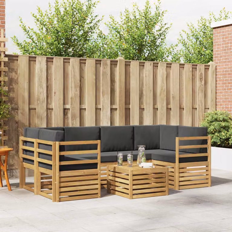 Set di divani da esterno vidaXL 7 pz in legno di acacia, Bianco e Antracite