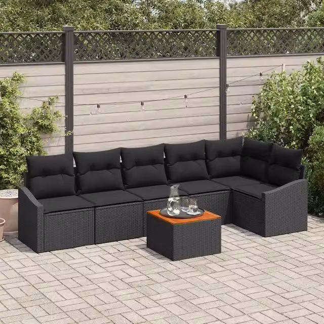 Set Divano da Giardino 7 pz Nero polyrattan 3356511