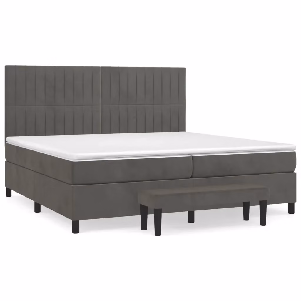 vidaXL Letto Ibrido con Giroletto a Molle e Materasso in Velluto Grigio, L/P/H: 200 x 200 x 128 cm – 2