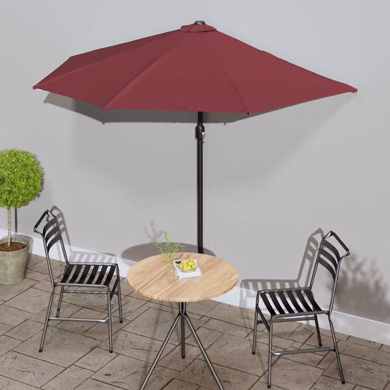 Ombrellone da balcone vidaXL con palo in alluminio e copertura in poliestere, colore rosso, L: 270 cm, P: 144 cm, H: 222 cm