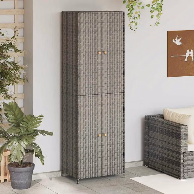 vidaXL Armadietto Portaoggetti da Giardino in Polyrattan e Legno di Acacia, Grigio, L/P/H: 59 x 40 x 180 cm