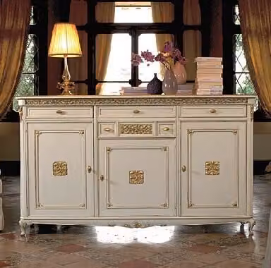 Sideboard weiß Anrichte Kommode Schubladen Holz mit Gold Anrichte Sideboard