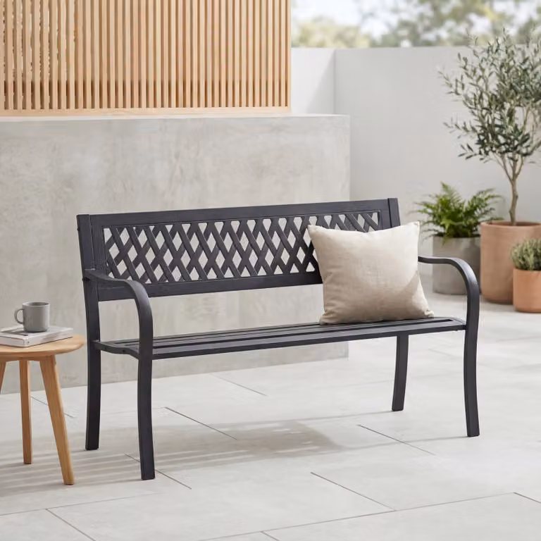 Solidchoice - Elegante panchina da giardino in acciaio per 3 persone, con design a griglia