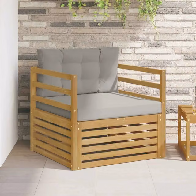 Divano da esterno moderno vidaXL in legno di acacia con cuscini bianchi e grigi