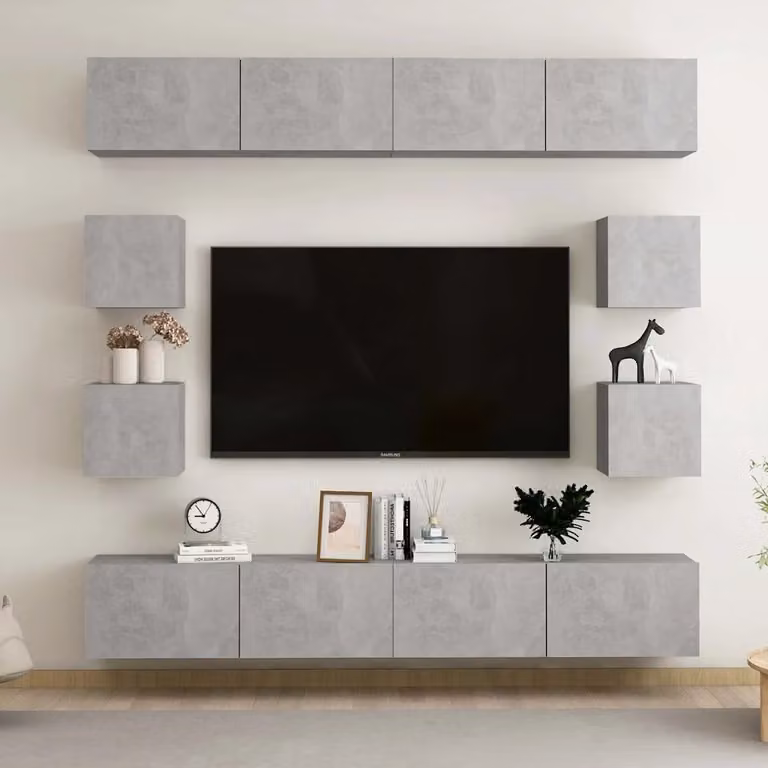 Set di mobili porta TV moderno vidaXL in legno e MDF, 8 pezzi, Grigio Cemento