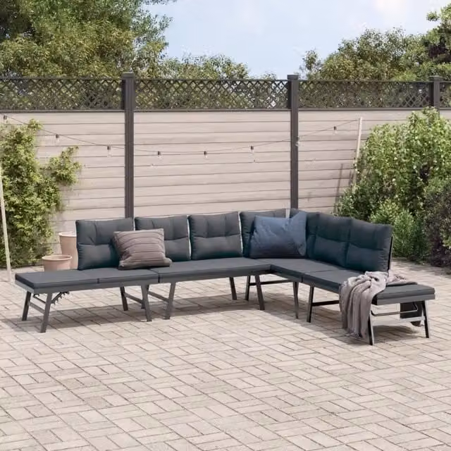 Set Panche Giardino Cuscini 4pz Nere Acciaio Verniciato Polvere 3283721