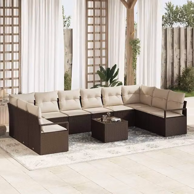 Set Divano da Giardino 11 pz Marrone e Crema polyrattan 3355237