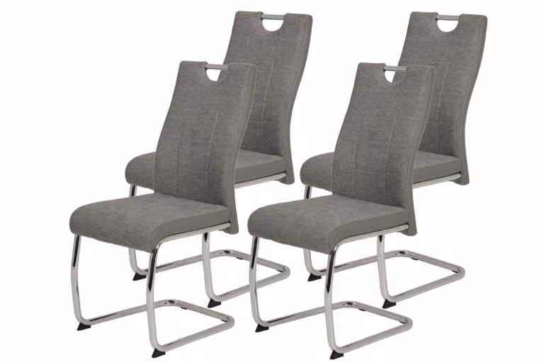 Hela Tische - Set di 4 sedie da pranzo a sbalzo Alina - Rivestimento in tessuto grigio - Struttura in metallo cromato e maniglione - Portata 120 kg