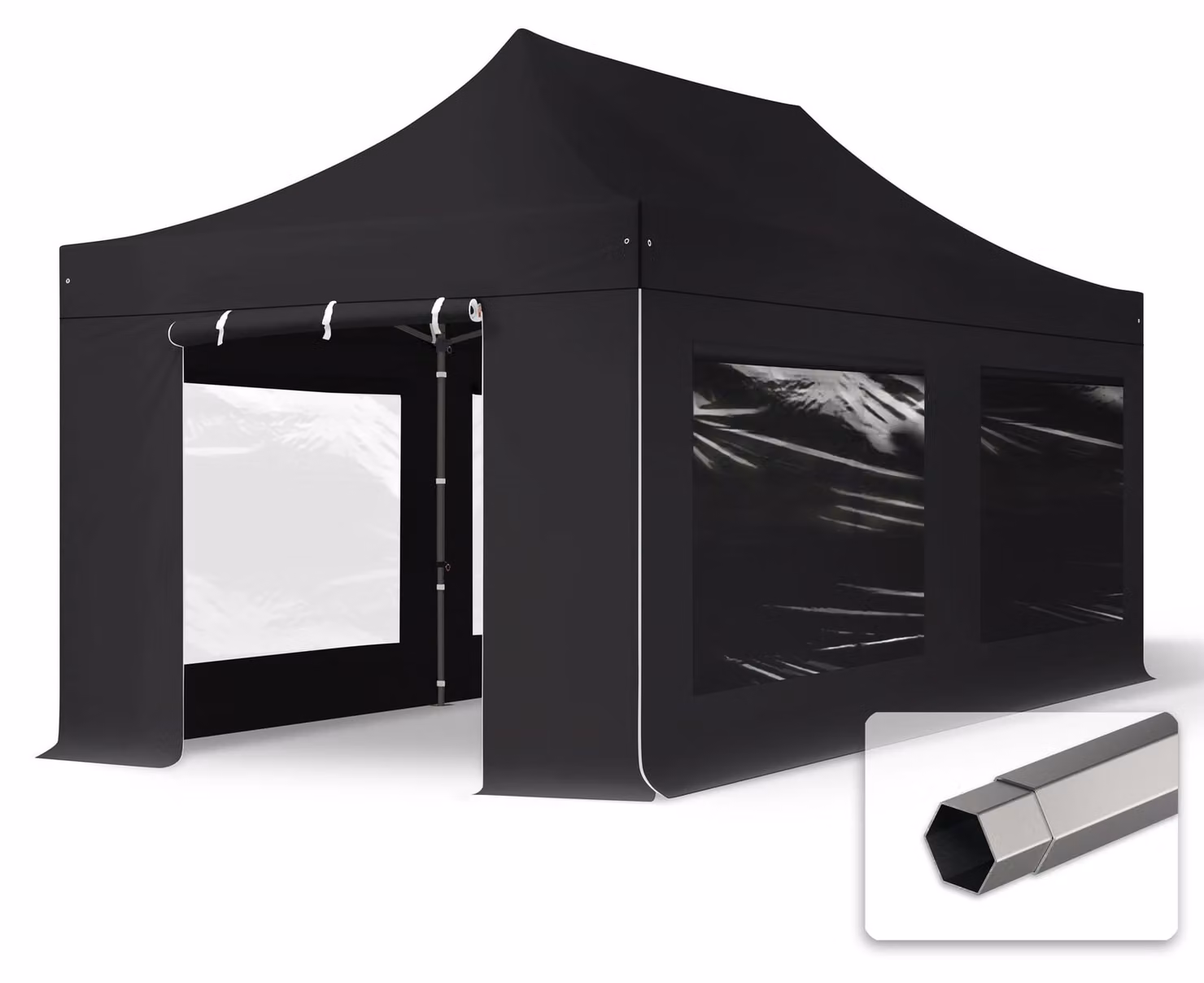 TOOLPORT 3x6 m gazebo pieghevole PVC con laterali (finestre panoramiche), PREMIUM acciaio, nero