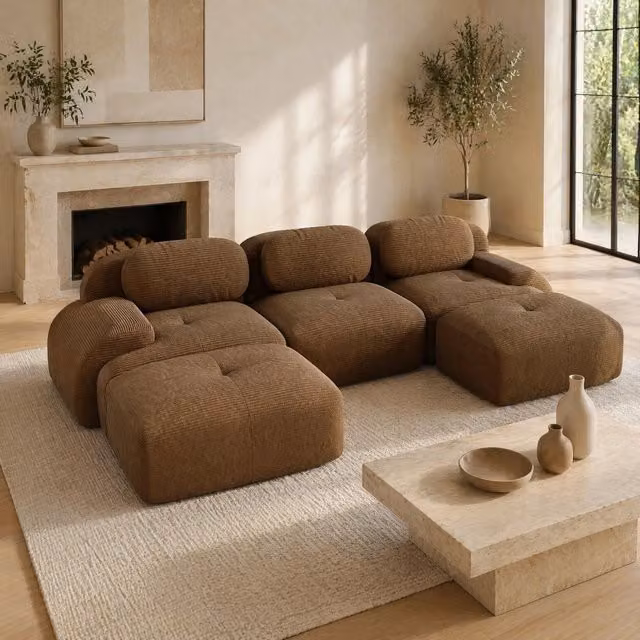 Divano modulare U 298x178x70 cm in tessuto a coste marrone, senza montaggio, per soggiorni –