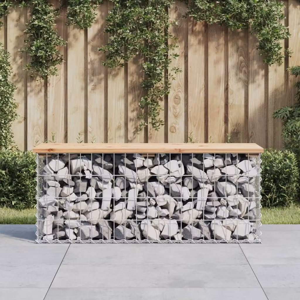 The Living Store Panca da giardino Gabion 103x31,5x42 cm in legno di pino massiccio