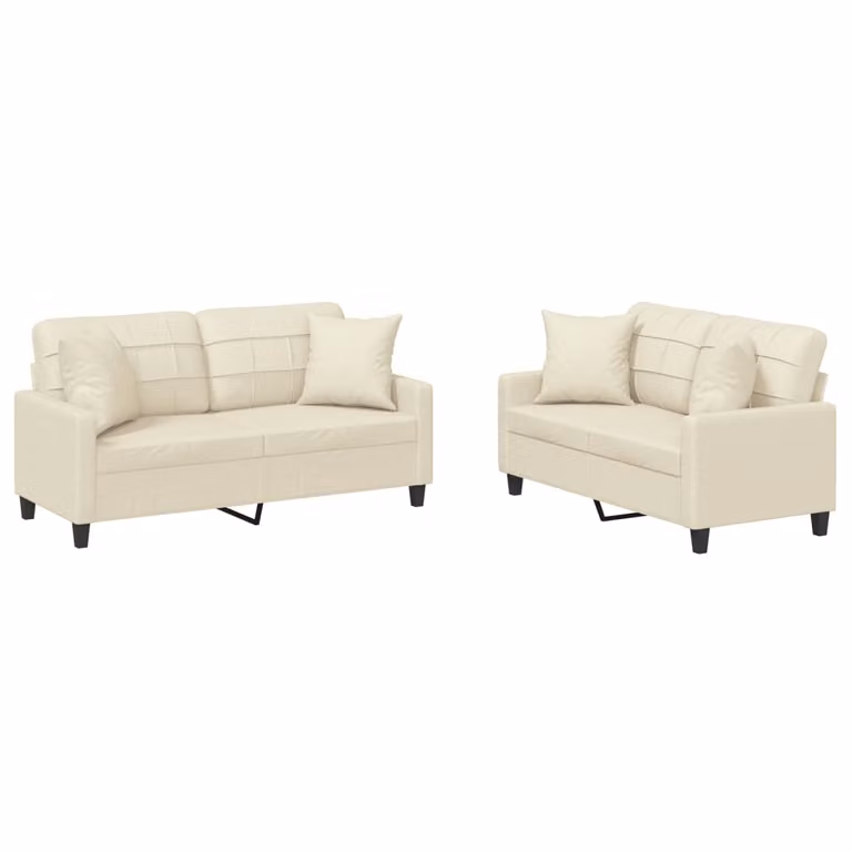 Set di Divani 2 pz con Cuscini Crema in Pelle finta