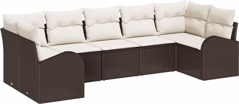 Set Divano da Giardino 7 pcs Marrone e bianco polyrattan