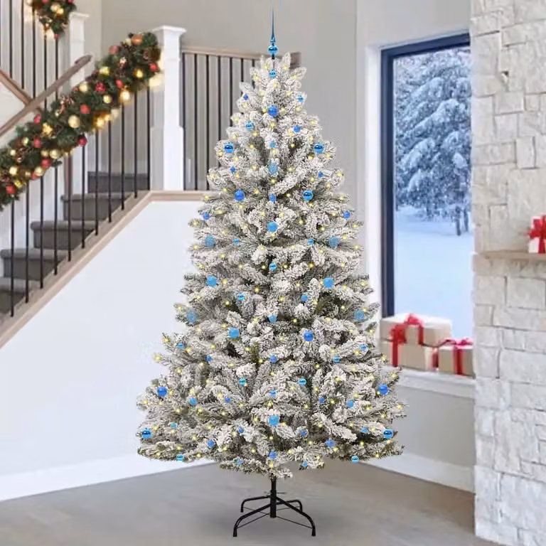 Albero di Natale artificiale moderno vidaXL verde e bianco con 300 LED bianco caldo
