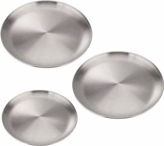 Vassoio d'argento, 3 piattini decorativi, acciaio inossidabile 304, vassoio rotondo, sicuro e resistente, facile da pulire, piattini decorativi per matrimoni, feste di famiglia o Natale (ø 14 cm)