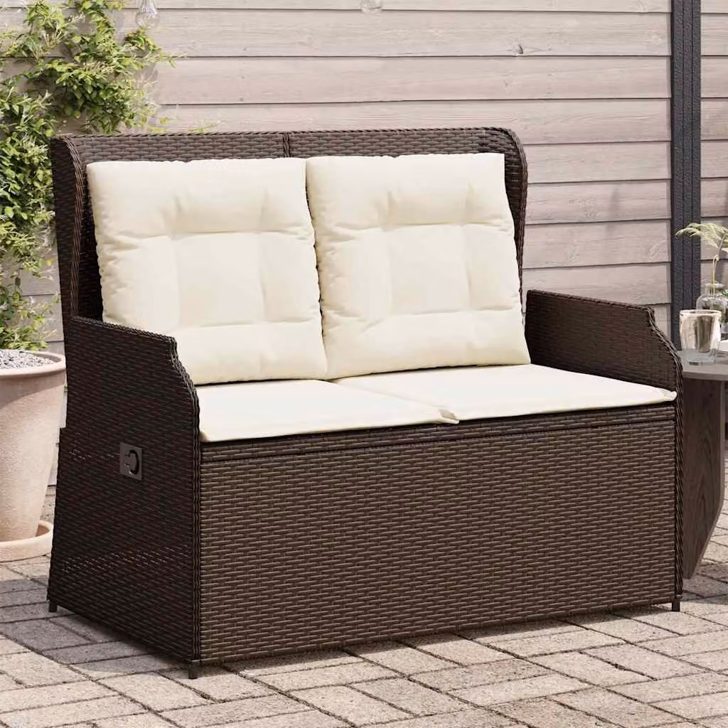 vidaXL Panca Reclinabile da Giardino in Polyrattan e Metallo con Cuscini in Tessuto, Marrone, Beige o Bianco