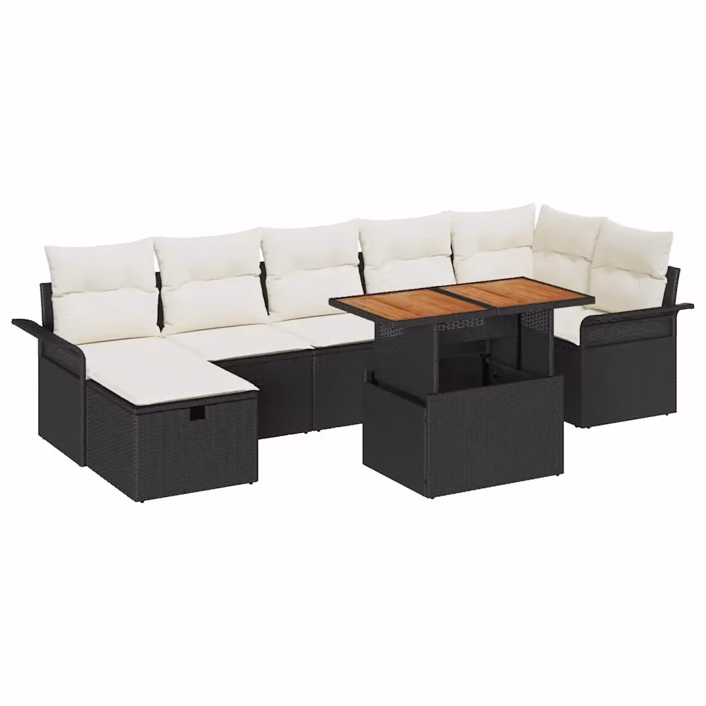 Set Divano da Giardino Moderno vidaXL 8 Pezzi Nero con Cuscini e Tavolino in Polyrattan e Acciaio – 2