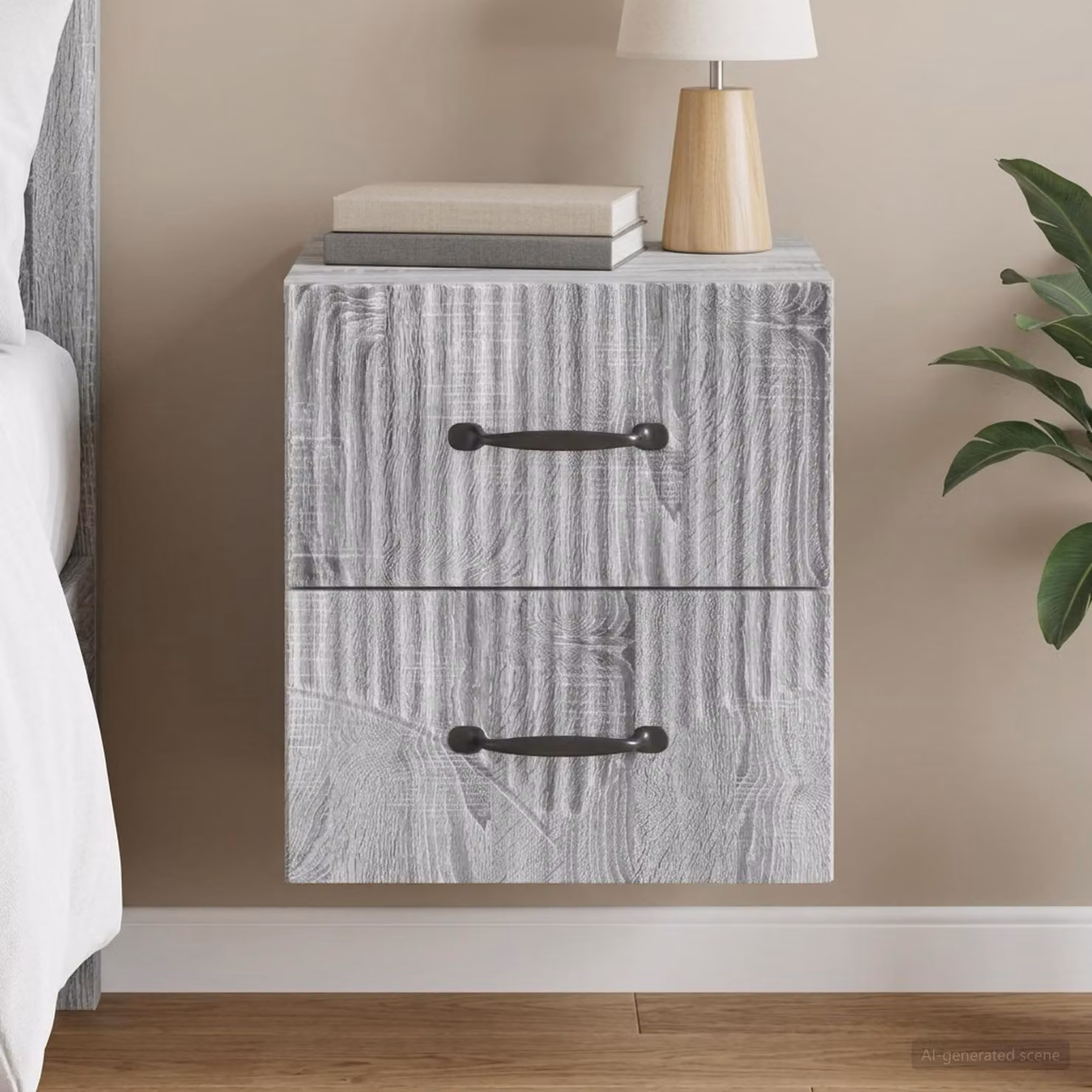 Mobiletto da notte a muro vidaXL Grigio Sonoma L: 34,5 cm, P: 33 cm, H: 40 cm