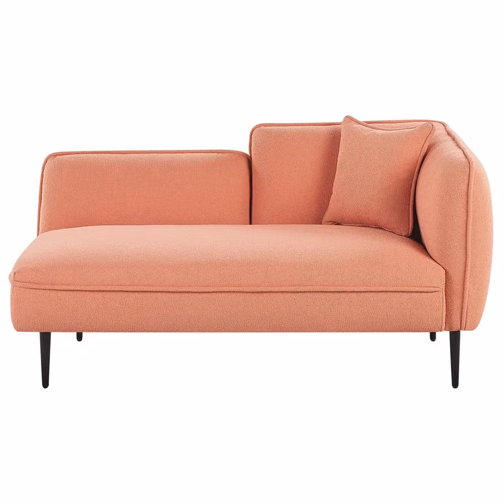 Chaise longue moderna BELIANI a forma a L con tessuto bouclé rosa, lato destro, completa di cuscini, L: 230 cm, P: 138 cm, H: 77 cm – 2