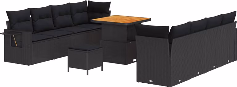 Set Divano da Giardino 11 pcs Nero Poly Rattan