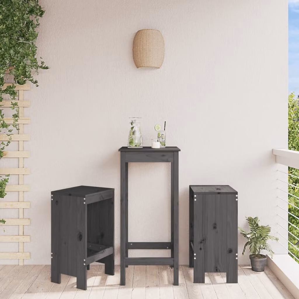 Set di 2 sgabelli da bar vidaXL in legno massello di pino grigio, L 40 cm x P 36 cm x H 75 cm