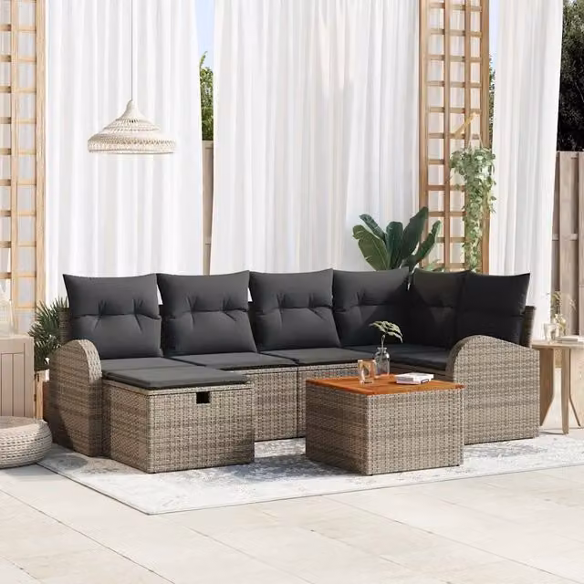 Set Divano da Giardino 7 pz Grigio Poly Rattan 3360842