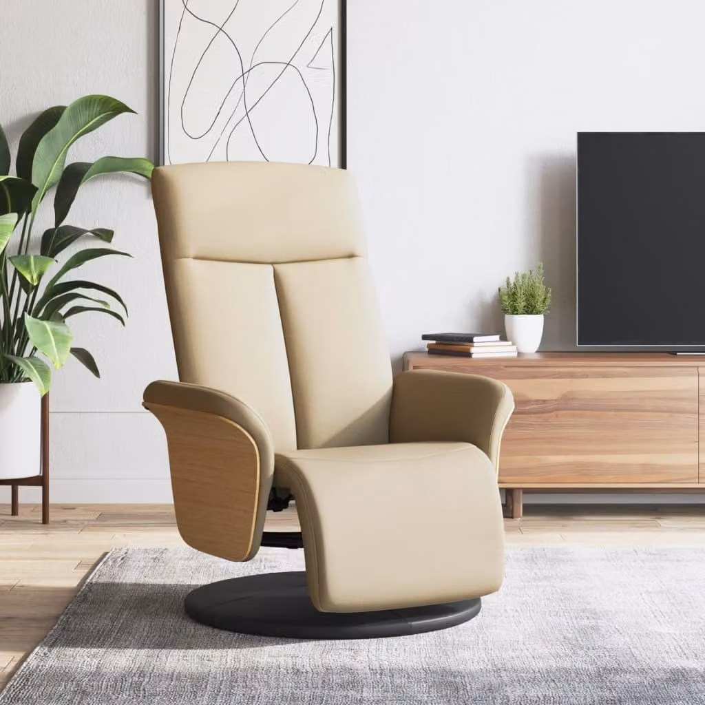 Maison Exclusive - Poltrona relax con poggiapiedi, rivestita in tessuto color crema