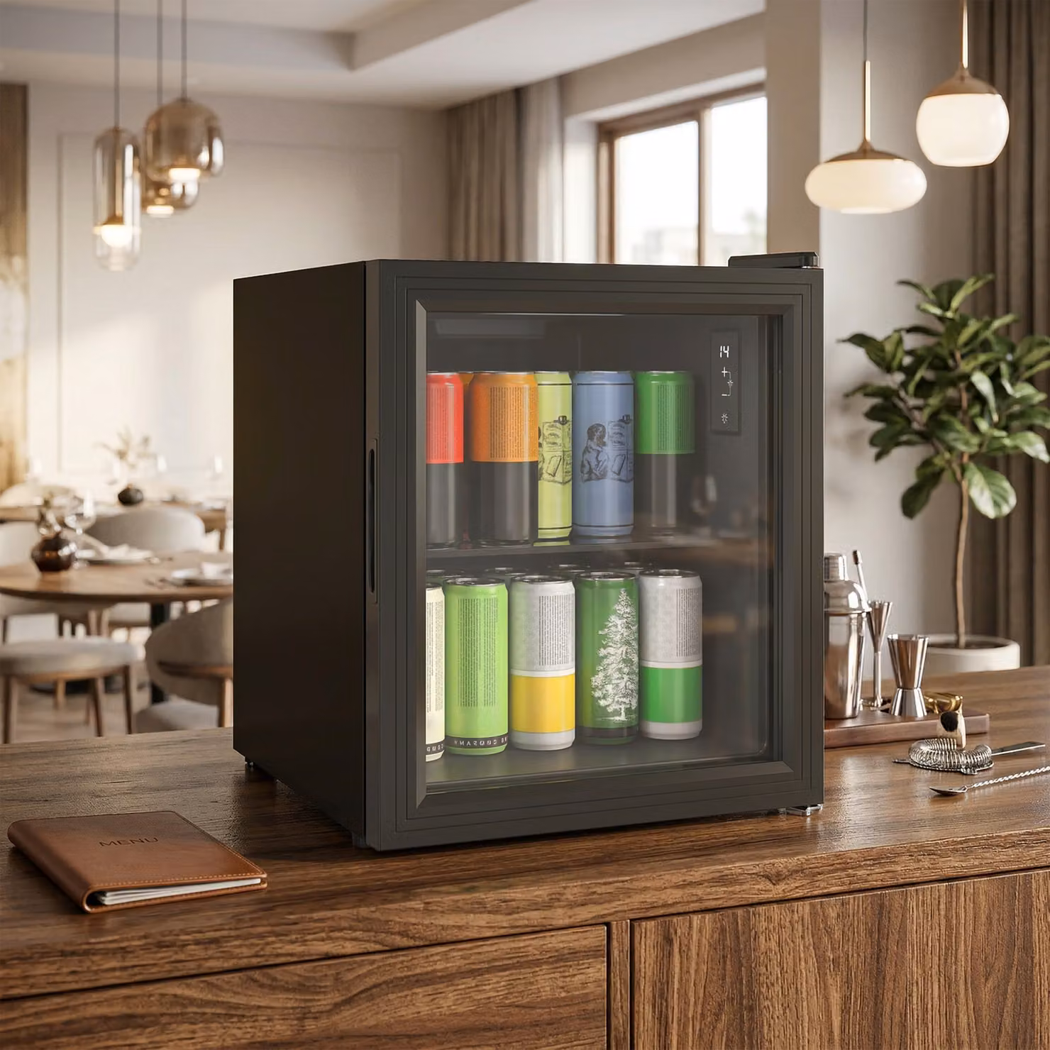 Mini Frigo da Ufficio HOMCOM da 46 L, Nero, con Porta in Doppio Vetro Temperato e Temperatura Regolabile 0-20℃ – 2