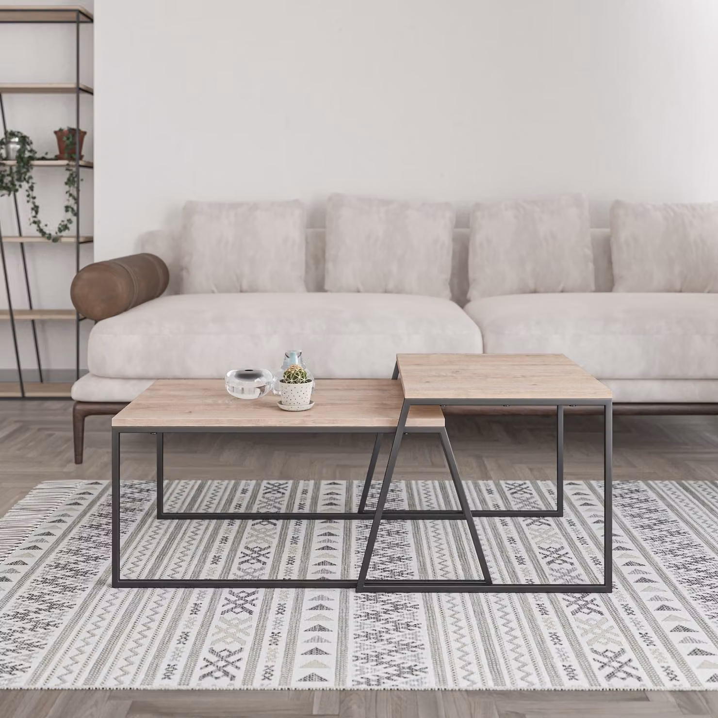 Tavolino Decortie Pal (set di 2), tavolino moderno, rovere 88 x 50 x 38 cm