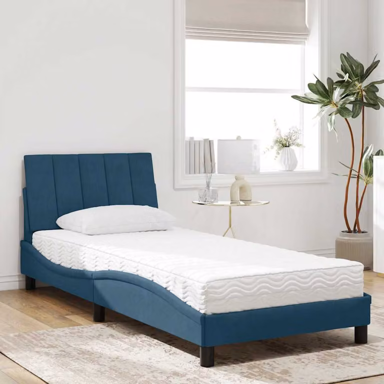 Letto con Materasso Hanko vidaXL in Velluto Blu, L/P: 90 x 190 cm
