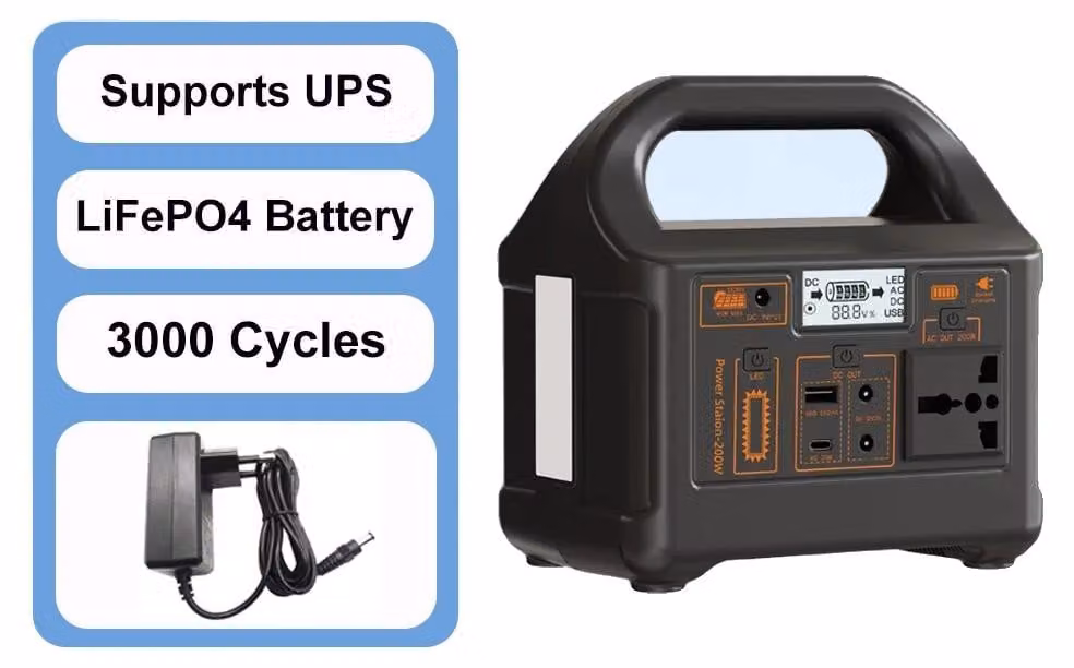 Centralina portatile, potenza di uscita 200W, possibilità di ricarica solare, capacità 200W, 153,6Wh