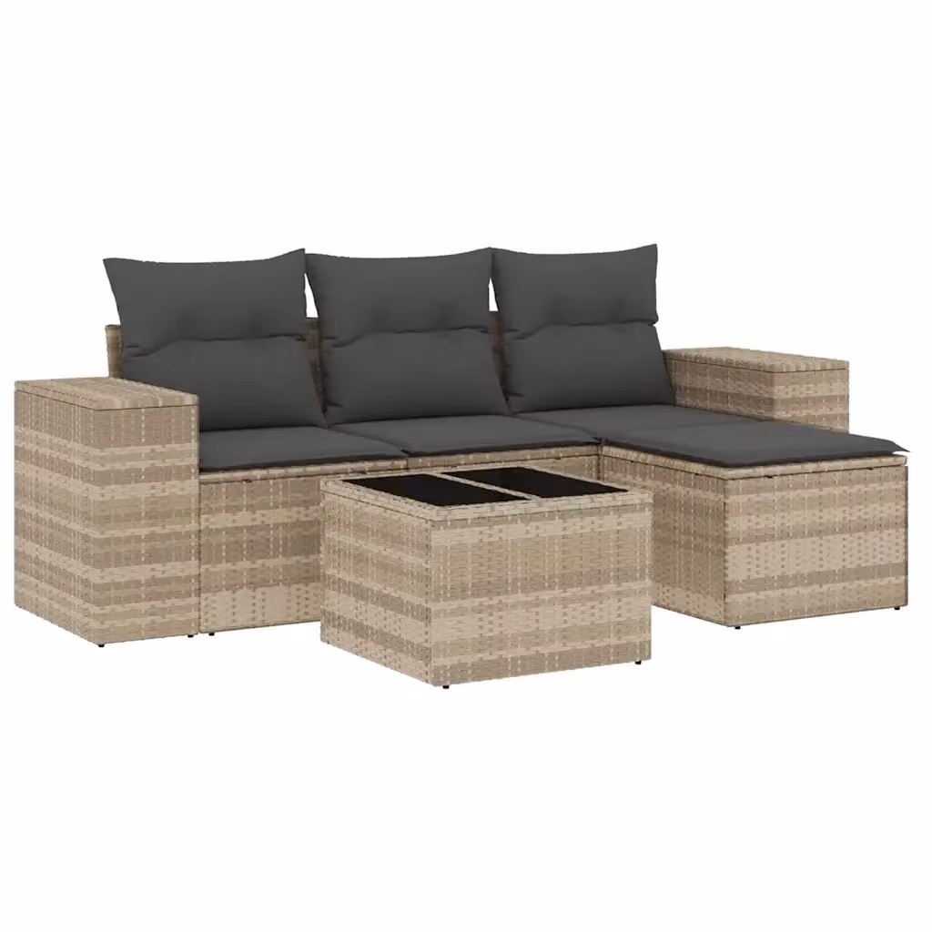 Set Divano da Giardino a L vidaXL in Polyrattan Grigio con Cuscini e Tavolino da Esterno – 2