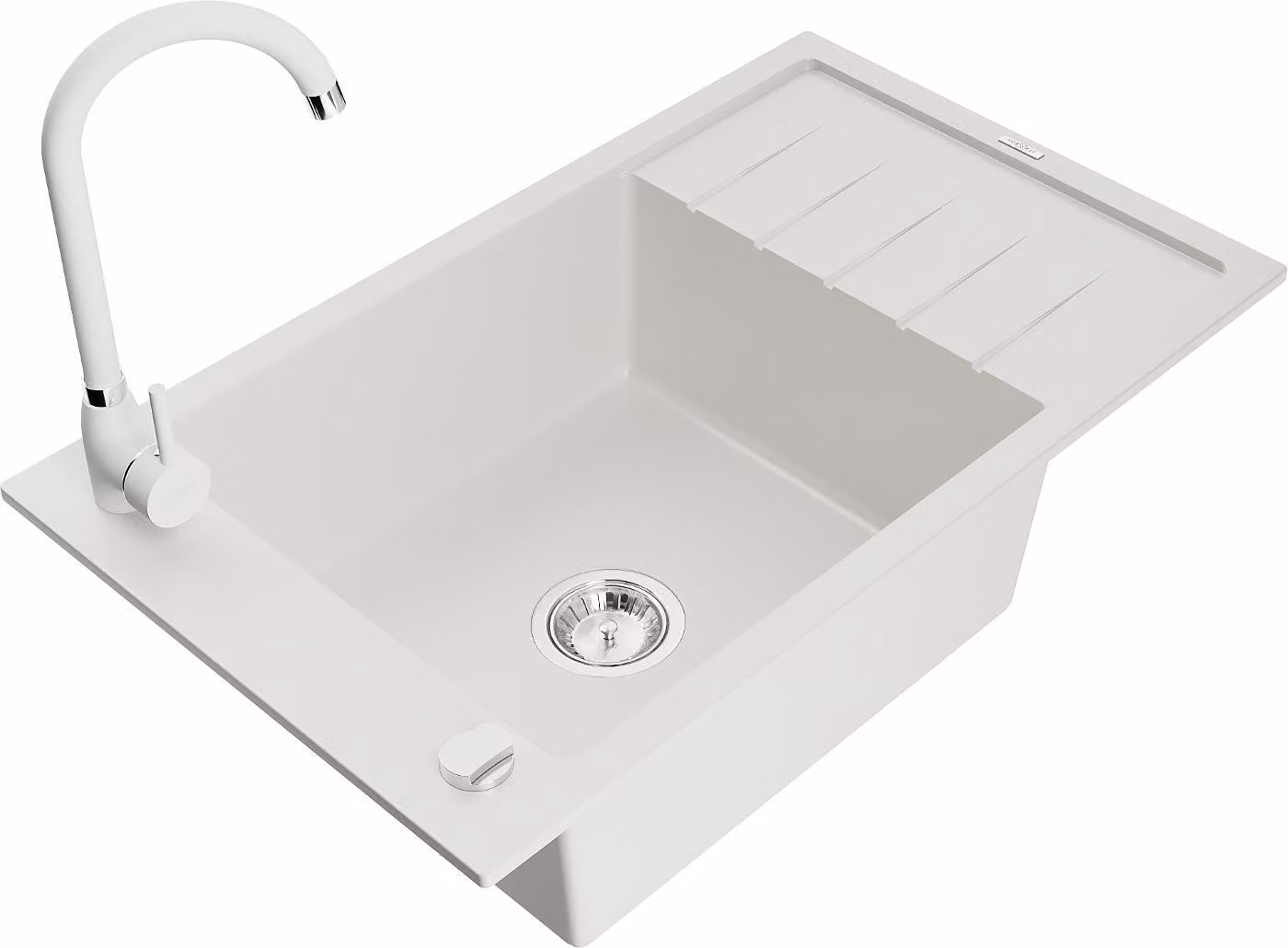 Mexen Elias lavello in granito a 1 vasca con scivolo e rubinetto da cucina Telma, bianco - 6511-20-670200-20