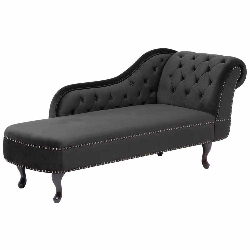 Chaise longue BELIANI in velluto nero versione destra con dettagli glamour e testa chiodata L: 169 cm, P: 65 cm, H: 79 cm – 2