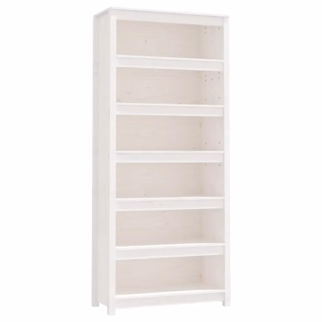 Libreria moderna vidaXL in legno massello di pino bianca con pannello posteriore L 80 cm, P 35 cm, H 183 cm – 2