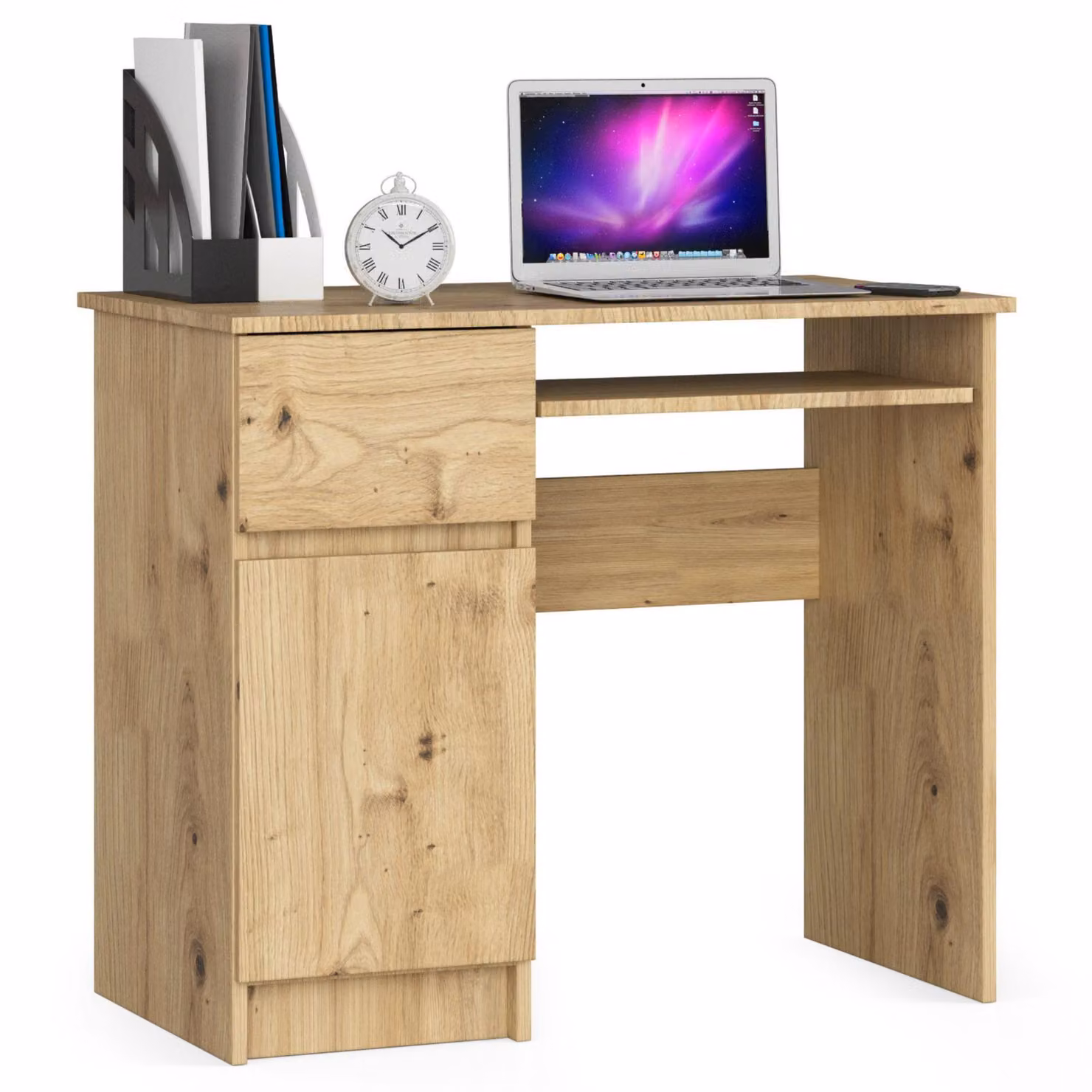 Akord Scrivania Piksel Sinistra Con 1 Cassetto E 1 Anta Rovere Artigianale 90X50X77 Cm