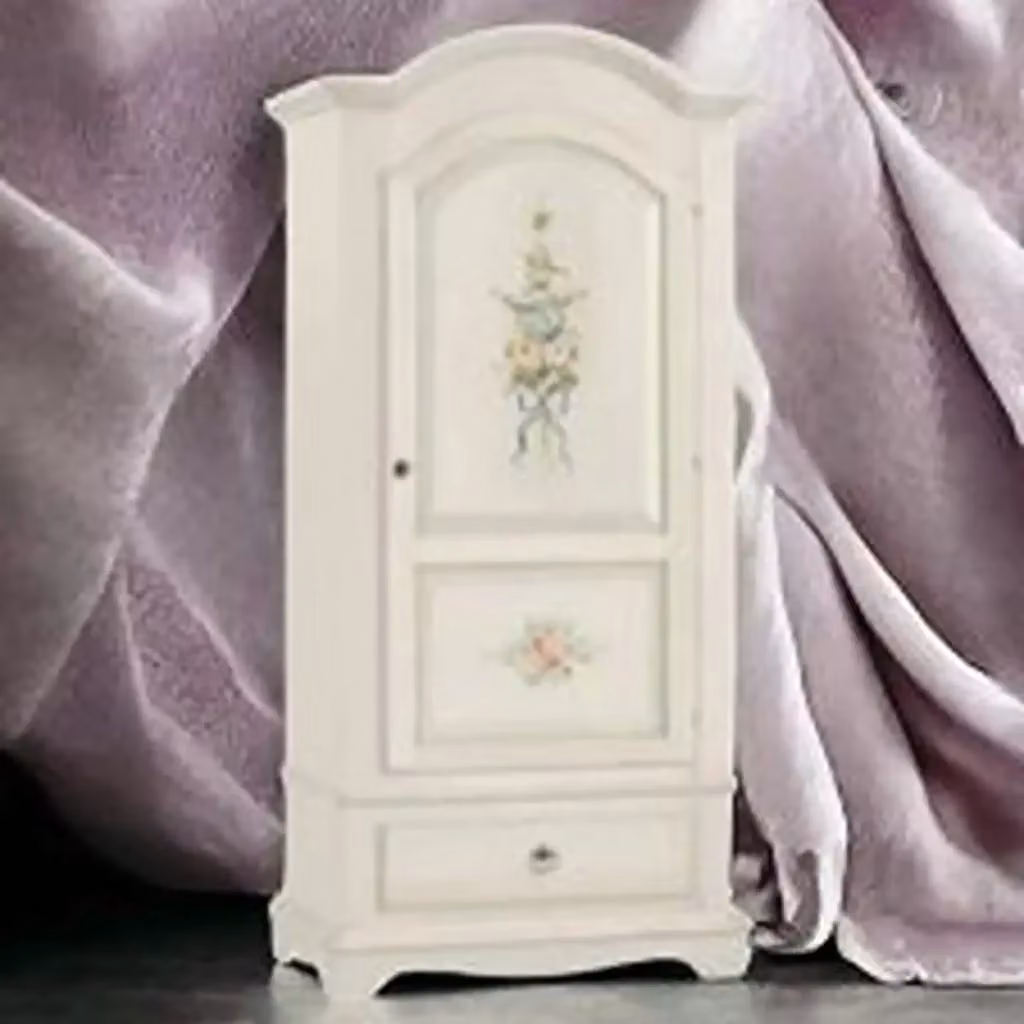 Armadio Shabby Chic KIVIO in Legno Massiccio Bianco con Cassetti Interni e Decorazioni Floreali H: 196 cm, L: 96 cm, P: 56 cm – 2