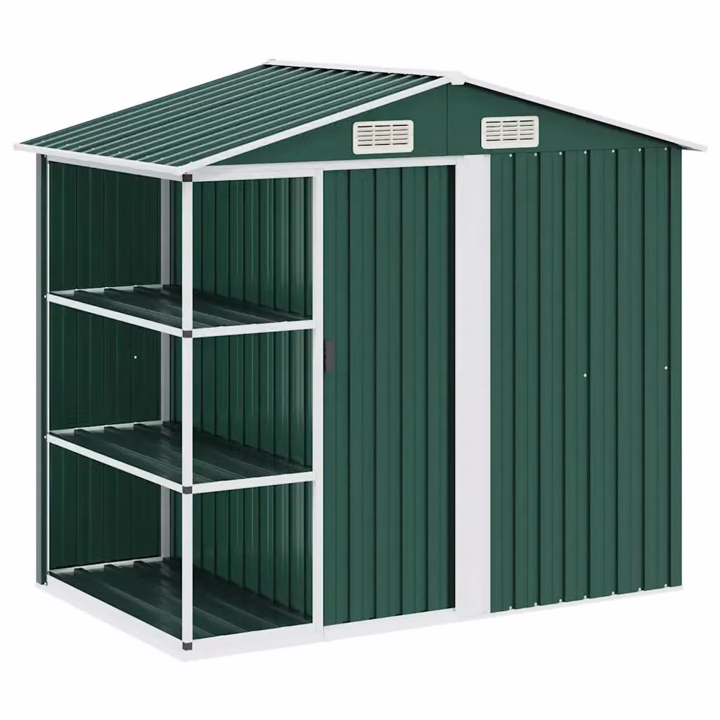 Capanno da Giardino vidaXL con Scaffali in Acciaio Zincato e Plastica, Verde, L 205 cm x P 130 cm x H 183 cm – 2