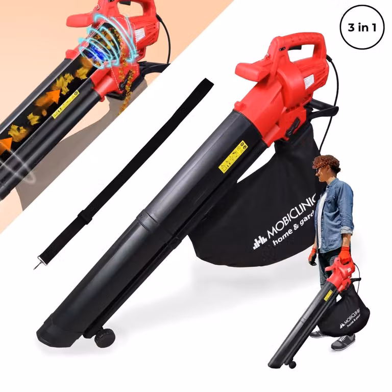 Mobiclinic, Soffiatore + aspirafoglie + trituratore, 900W, 6 velocità, Mobiclean, 3 in 1, Leggero, 35L, Per il giardino, 220V, Tracolla