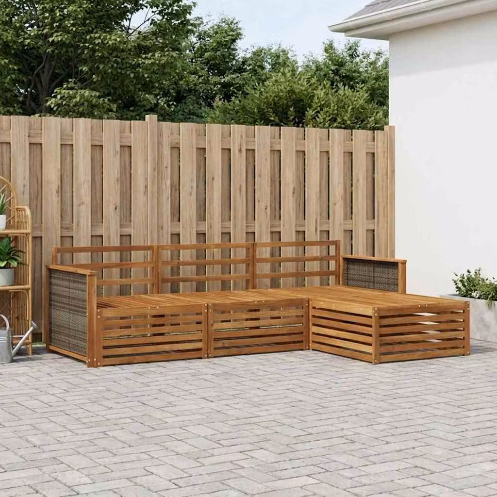 vidaXL Set di divani da esterno a L 4 pz in legno di acacia massello marrone