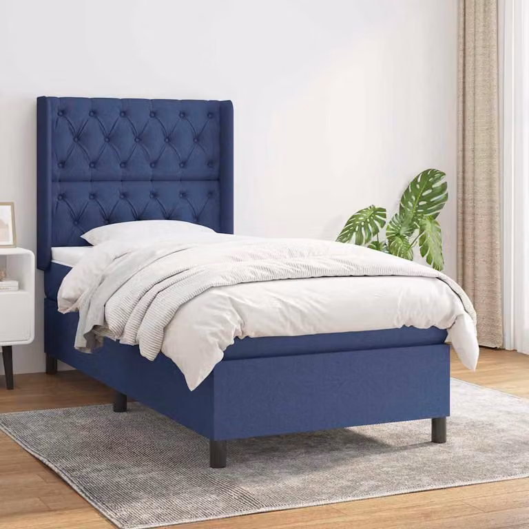vidaXL Giroletto a Molle con Materasso Blu e Bianco in Tessuto L/P/H: 80 x 200 x 45 cm