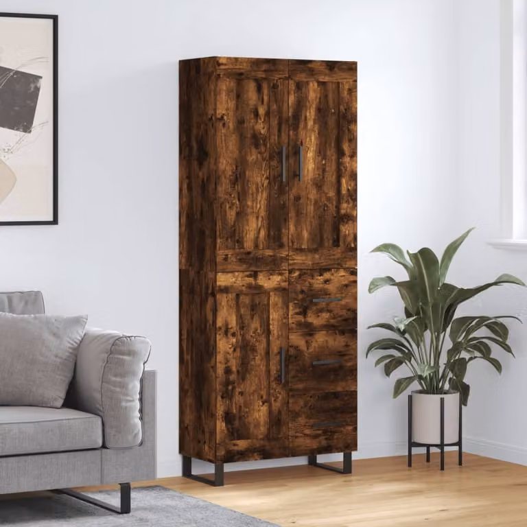 Credenza moderna vidaXL in rovere fumo con ante a battente, L: 69,5 cm, P: 34 cm, H: 180 cm