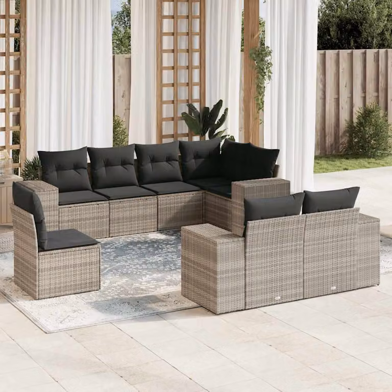 vidaXL Set Divano da Giardino a L 8pz con Cuscini Grigio Chiaro in Polyrattan e Metallo