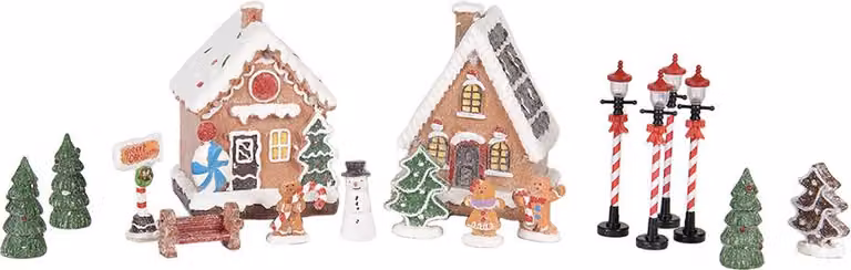 Clayre & Eef decorazione natalizia con illuminazione a LED casetta di pan di zenzero (set 17) 9x8x13 cm / 2xAAA plastica marrone