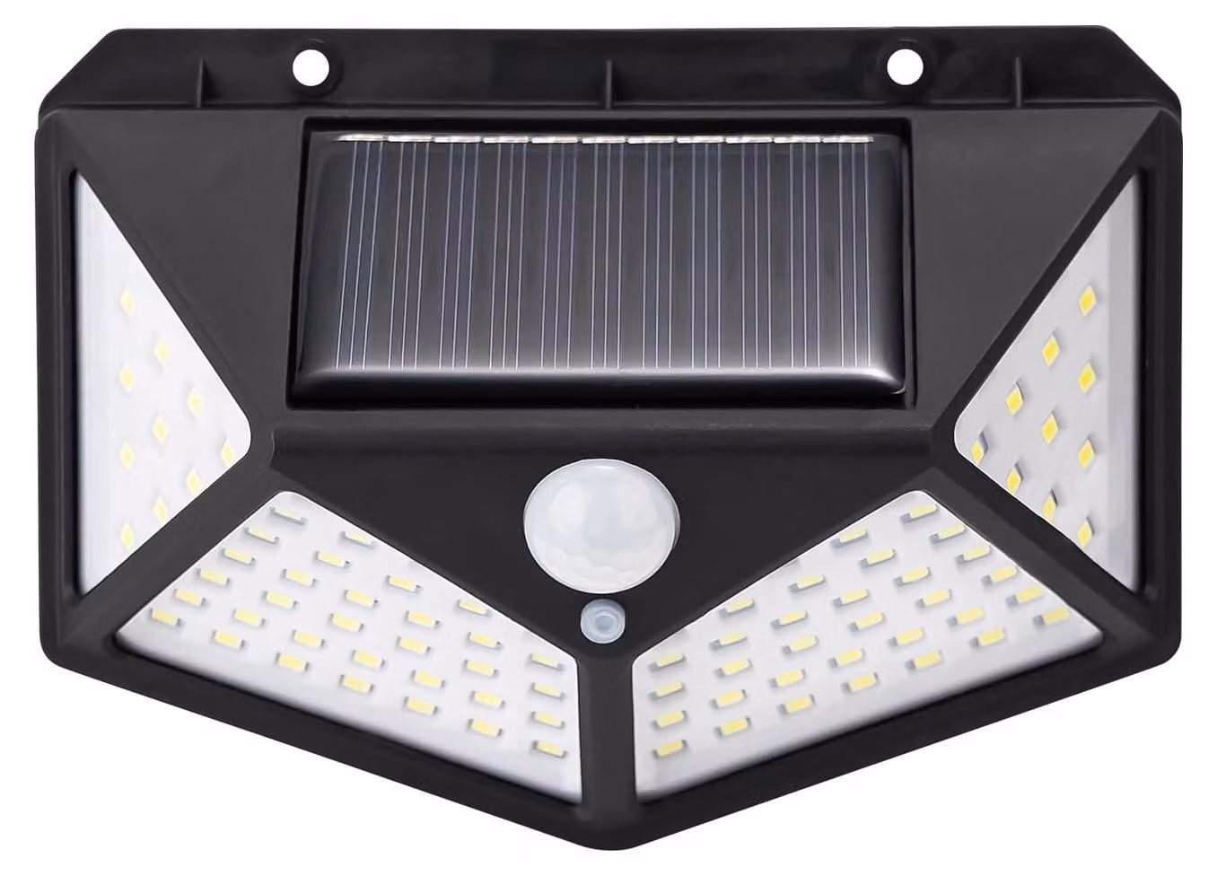 Faretto solare a LED per esterni, 100 LED, angolo di illuminazione 270°, grado di protezione IP65, batteria da 800 mAh, 3 modalità, colore nero