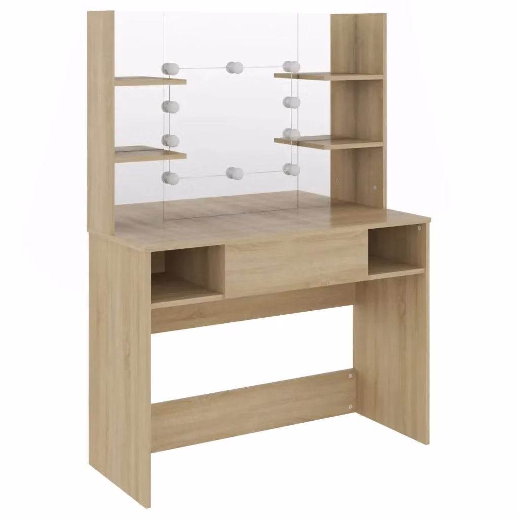 Toeletta Hollywood con Luci LED vidaXL in MDF Rovere Marrone L 100 cm, P 40 cm, H 135 cm – 2