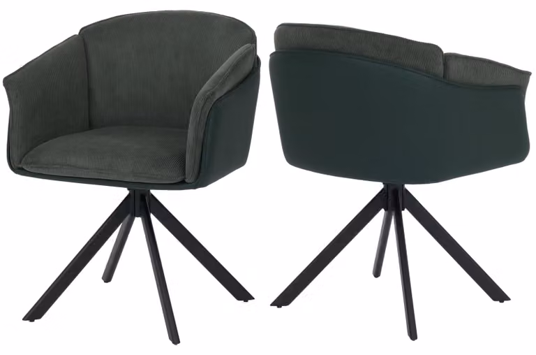 Set di 2 sedie da pranzo HWC-R24, sedie da cucina, girevoli, in metallo, con rivestimento in ecopelle e tessuto/tessuto, colore verde