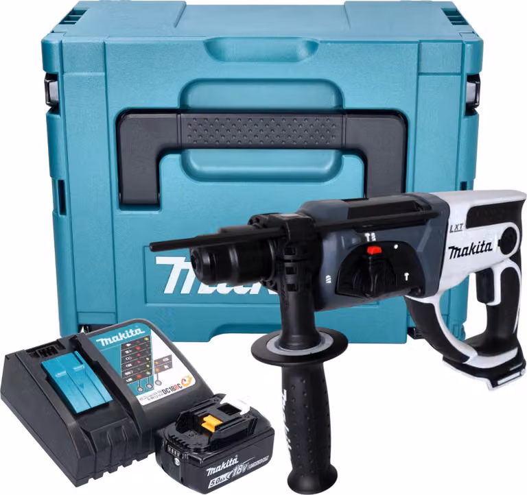 Makita DHR 202 RT1JW Martello perforatore a batteria 18 V 20 mm 2,0 J bianco + 1x batteria 5,0 Ah + caricabatteria + Makpac